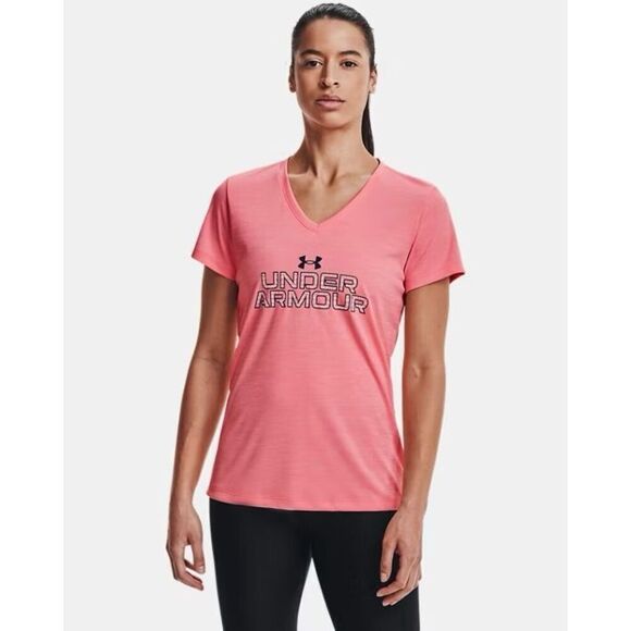 Womens Under Armour UA Velocity Graphic V Neck Dri Fit T-Shirt Tee Shirt - Sz XS - Picture 1 of 2